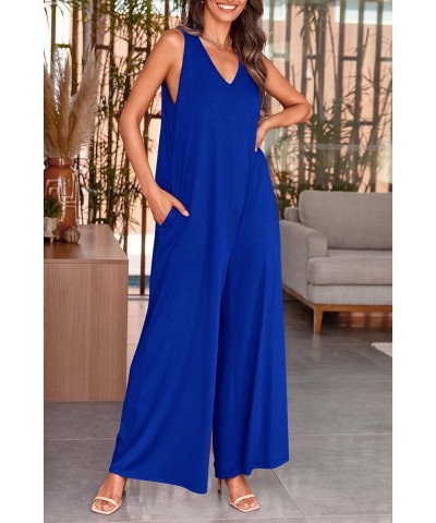 Jumpsuits for Women Casual Summer 2024 Sleeveless V Neck Baggy Wide Leg Romper One Piece Outfit Brilliant Blue $19.94 Jumpsuits