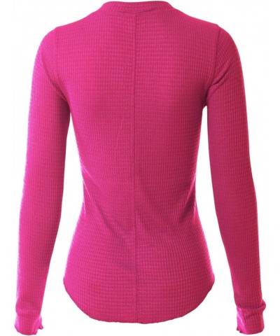 Women's Long Sleeve Eight Button Closure Henley Thermal Knit Top C Fuchsia $11.28 Tops