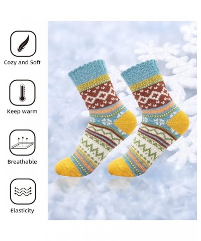 Womens Athletic Socks Knit Pattern Sports Socks Winter Wool Socks Crew Cut Cashmere Socks Warm Soft Socks Gift Box-5 Pairs Sq...