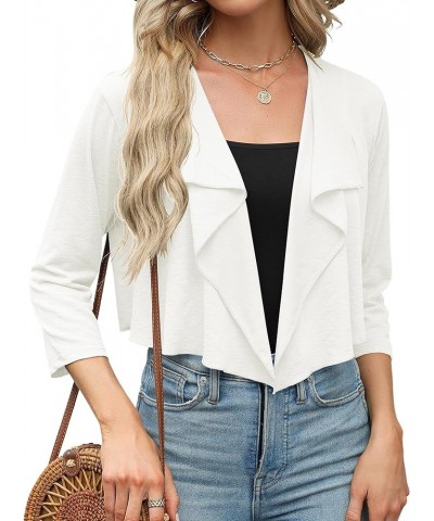 Womens 3/4 Sleeve Shrug Lightweight Knitted Ruffled Cropped Thin Cardigan Summer Short Cover Up Blouse White $9.35 Sweaters