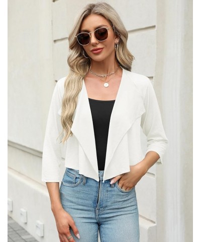 Womens 3/4 Sleeve Shrug Lightweight Knitted Ruffled Cropped Thin Cardigan Summer Short Cover Up Blouse White $9.35 Sweaters