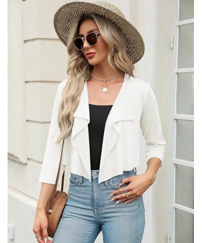 Womens 3/4 Sleeve Shrug Lightweight Knitted Ruffled Cropped Thin Cardigan Summer Short Cover Up Blouse White $9.35 Sweaters