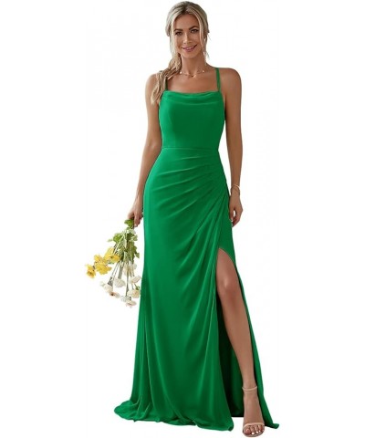 Tulle Bridesmaid Dresses for Women with Slit Spaghetti Strap Formal Evening Gown Pleated A Line Maxi Dress Green $29.00 Dresses