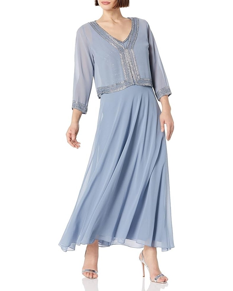 Women's Petite Beaded Jacket Dress Dusty Blue/Silver $80.64 Dresses