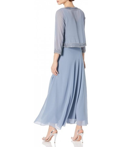 Women's Petite Beaded Jacket Dress Dusty Blue/Silver $80.64 Dresses