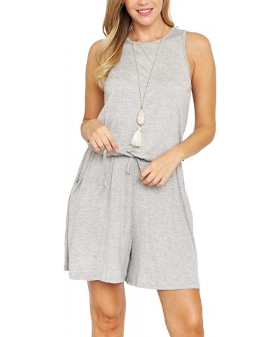 Eloges Women's Tie Back Romper | Solid Stripe Floral Chevron | S-3X Plus Grey Sleeveless Long $13.28 Jumpsuits