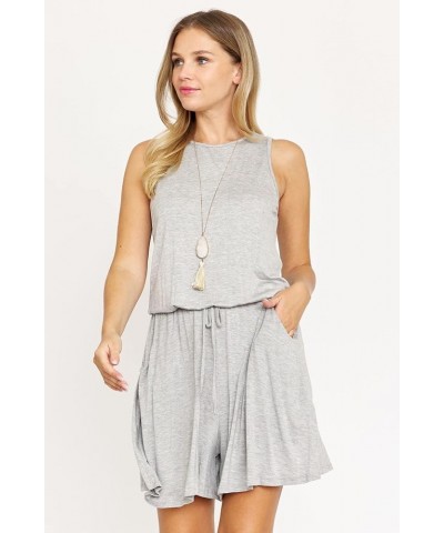 Eloges Women's Tie Back Romper | Solid Stripe Floral Chevron | S-3X Plus Grey Sleeveless Long $13.28 Jumpsuits