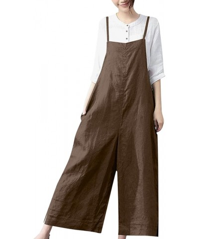 1 Piece Jumpsuits for Women Womens Baggy Adjustable Suspender Overall Jumpsuit Harem Romper with Pockets Coffee $2.70 Overalls