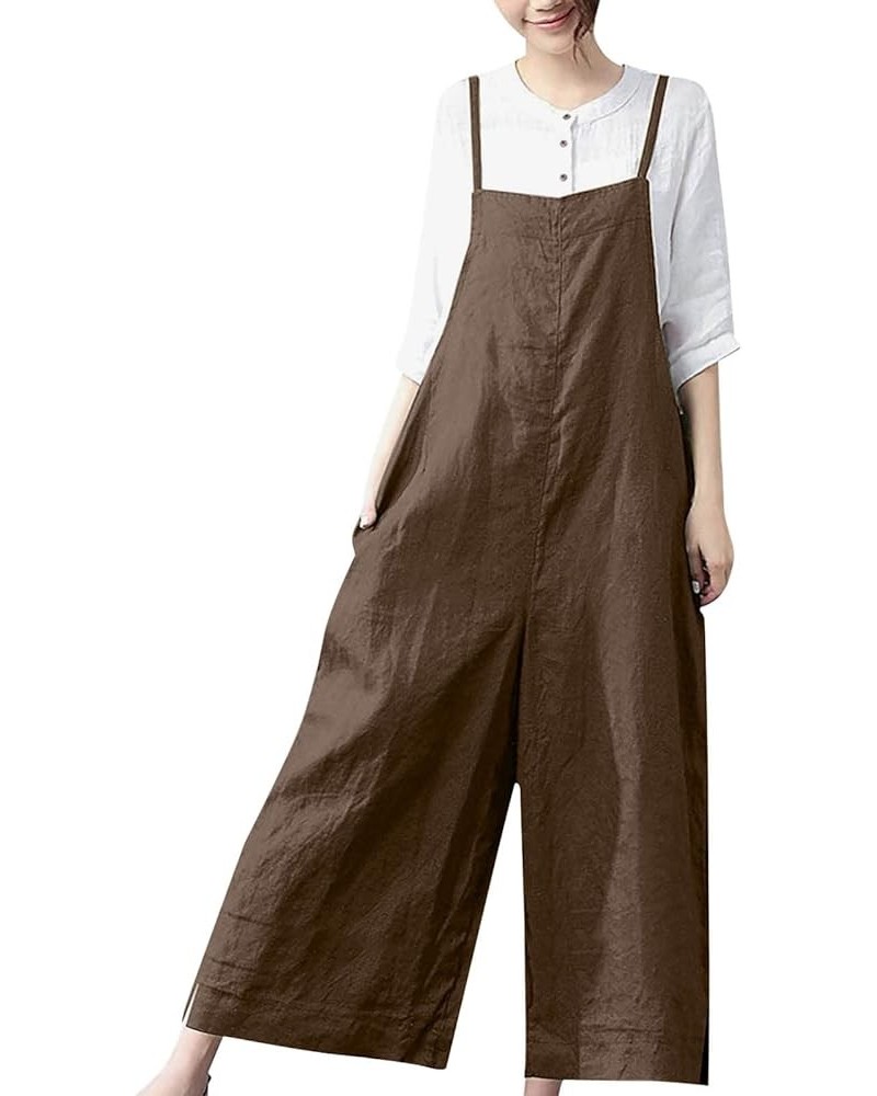 1 Piece Jumpsuits for Women Womens Baggy Adjustable Suspender Overall Jumpsuit Harem Romper with Pockets Coffee $2.70 Overalls