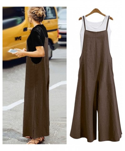 1 Piece Jumpsuits for Women Womens Baggy Adjustable Suspender Overall Jumpsuit Harem Romper with Pockets Coffee $2.70 Overalls