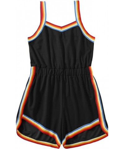 Women Plus Size Romper Rainbow Striped Elastic Waist Sport Playsuit Black $15.59 Jumpsuits