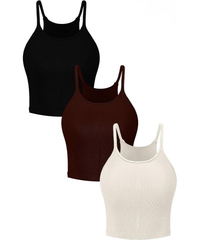 Workout Crop Tank Tops for Women Sleeveless Spaghetti Strap Ribbed Camisole Tops Seamless Racerback Bra for Yoga 3 Pack-black...