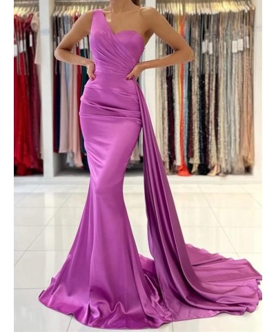 One Shoulder Prom Dresses for Women Long Mermaid Satin Bridesmaid Dresses Formal Evening Gowns with Train Champagne $27.29 Dr...