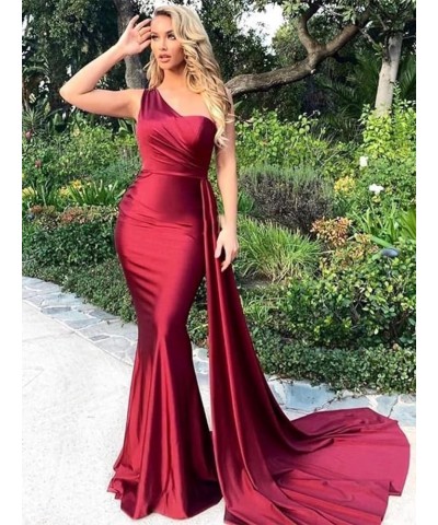 One Shoulder Prom Dresses for Women Long Mermaid Satin Bridesmaid Dresses Formal Evening Gowns with Train Champagne $27.29 Dr...