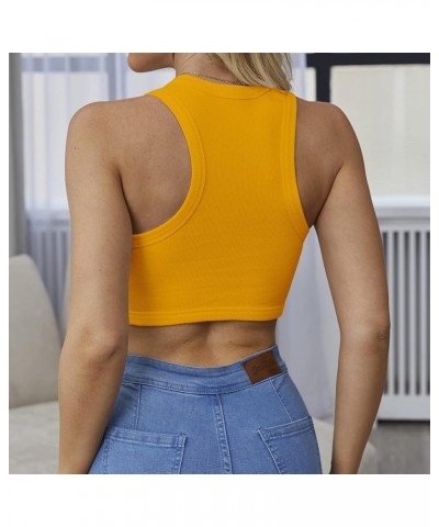 Sexy Sleeveless Crewneck Ribbed Knitted Tank Crop Tops for Women Yellow $11.39 Tops