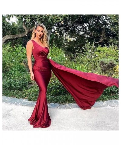 One Shoulder Prom Dresses for Women Long Mermaid Satin Bridesmaid Dresses Formal Evening Gowns with Train Champagne $27.29 Dr...