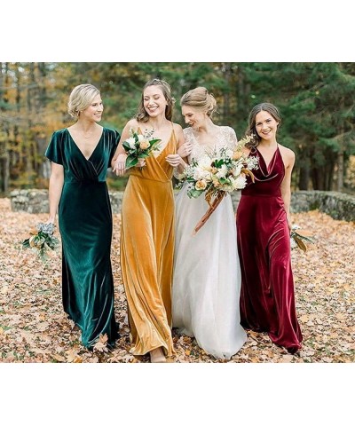 Women's Flutter Sleeve Velvet Bridesmaids Dresses V Neck Long Formal Dresses for Wedding Evening Gown Fuchsia $37.50 Dresses