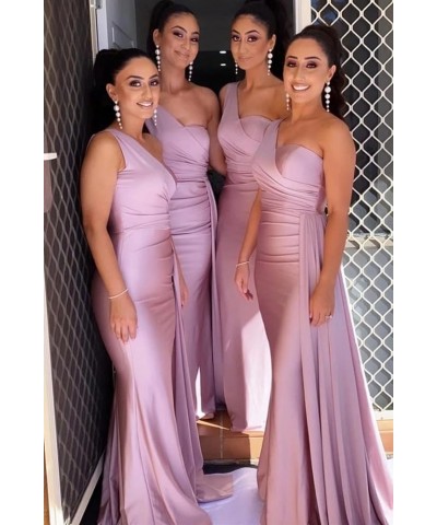 One Shoulder Prom Dresses for Women Long Mermaid Satin Bridesmaid Dresses Formal Evening Gowns with Train Champagne $27.29 Dr...