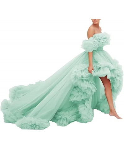 Off Shoulder Maternity Photoshoot Prom Gown Puffy Ruffles Tulle High Low Formal Evening Dresses Mint $52.24 Dresses