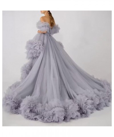 Off Shoulder Maternity Photoshoot Prom Gown Puffy Ruffles Tulle High Low Formal Evening Dresses Mint $52.24 Dresses