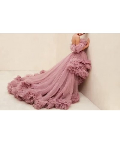 Off Shoulder Maternity Photoshoot Prom Gown Puffy Ruffles Tulle High Low Formal Evening Dresses Mint $52.24 Dresses