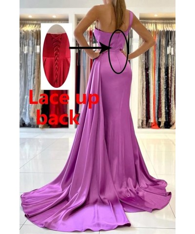 One Shoulder Prom Dresses for Women Long Mermaid Satin Bridesmaid Dresses Formal Evening Gowns with Train Champagne $27.29 Dr...