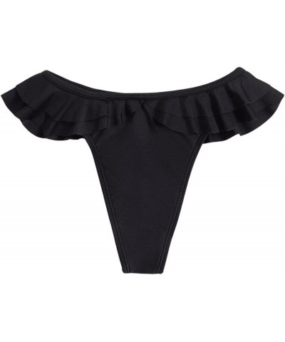 Women's Layered Ruffle Trim Thong Beach Panty Swimsuit Bikini Bottoms Black $11.27 Swimsuits