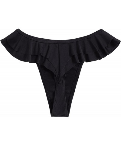 Women's Layered Ruffle Trim Thong Beach Panty Swimsuit Bikini Bottoms Black $11.27 Swimsuits