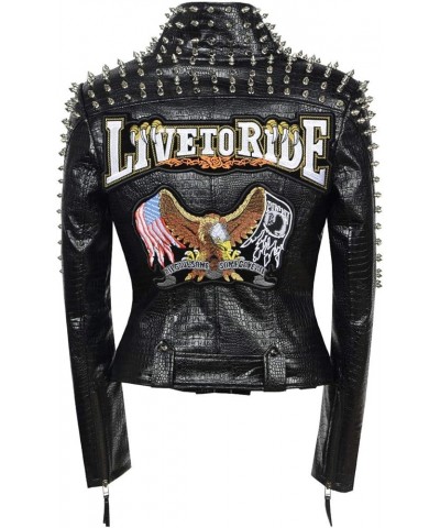 Women's Punk Studded Rivet Faux Leather Motorcycle Short Jacket Pattern 8 $35.70 Coats