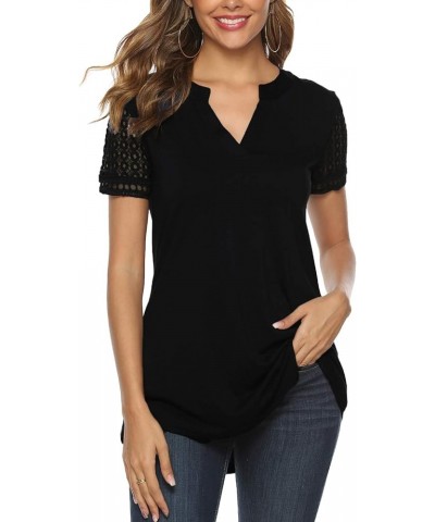 Womens Tunic Tops, Women Casual Short Sleeve V Neck High Low Blouse Shirt Tops Black With Short Sleeve Lace $7.53 Tops