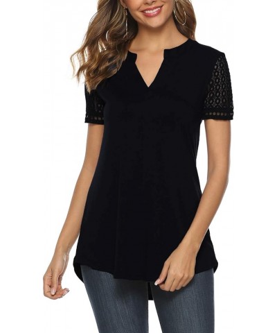 Womens Tunic Tops, Women Casual Short Sleeve V Neck High Low Blouse Shirt Tops Black With Short Sleeve Lace $7.53 Tops