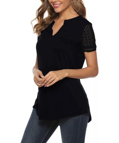 Womens Tunic Tops, Women Casual Short Sleeve V Neck High Low Blouse Shirt Tops Black With Short Sleeve Lace $7.53 Tops