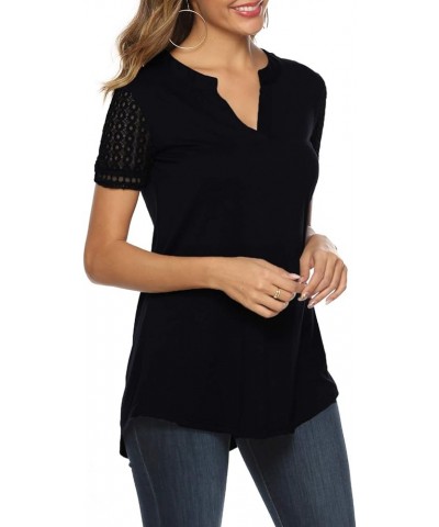 Womens Tunic Tops, Women Casual Short Sleeve V Neck High Low Blouse Shirt Tops Black With Short Sleeve Lace $7.53 Tops