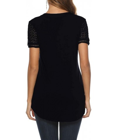 Womens Tunic Tops, Women Casual Short Sleeve V Neck High Low Blouse Shirt Tops Black With Short Sleeve Lace $7.53 Tops