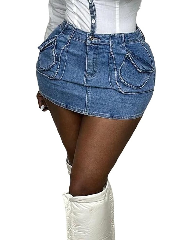 Women's Casual Summer Short High Waist Layered Ruffle Denim Print Skirt Shorts Jeans with Flounce Hem 05-blue $11.50 Shorts