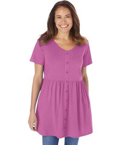 Women's Plus Size Short-Sleeve Empire Waist Tunic Pretty Orchid $14.01 Tops