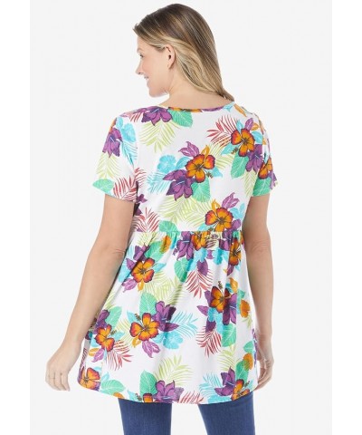 Women's Plus Size Short-Sleeve Empire Waist Tunic Pretty Orchid $14.01 Tops