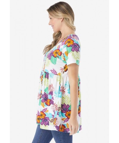 Women's Plus Size Short-Sleeve Empire Waist Tunic Pretty Orchid $14.01 Tops