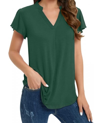 Womens Summer Tops Casual V Neck Ruffle Sleeve T Shirts Fashion Dressy Tunic Blouses Dark Green $8.24 Tops