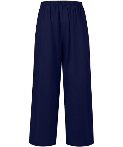 Women's Linen Summer Palazzo Pants Flowy Wide Leg Beach Pants for Women Dressy with Pockets 5-dark Blue $5.99 Others