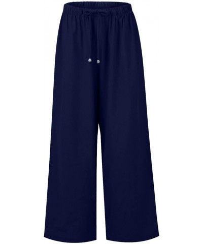 Women's Linen Summer Palazzo Pants Flowy Wide Leg Beach Pants for Women Dressy with Pockets 5-dark Blue $5.99 Others