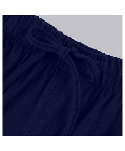 Women's Linen Summer Palazzo Pants Flowy Wide Leg Beach Pants for Women Dressy with Pockets 5-dark Blue $5.99 Others