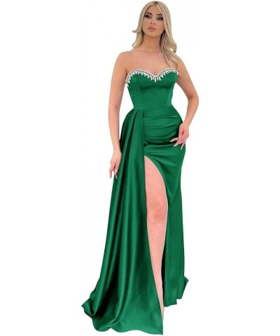 Beaded Black Prom Dresses 2024 Long Satin Ball Gown for Women Formal Mermaid Evening Gowns Emerald Green $40.32 Dresses