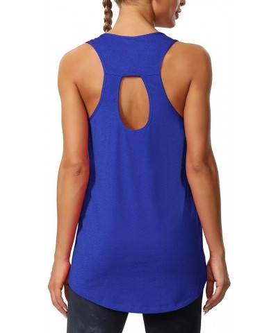 Workout Long Tank Tops for Women Plus Size Loose Fit Athletic Exercise Gym Muscle Sleeveless Shirts Tops Backless-heather Oce...