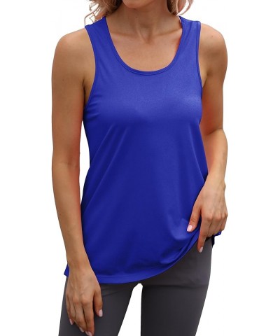 Workout Long Tank Tops for Women Plus Size Loose Fit Athletic Exercise Gym Muscle Sleeveless Shirts Tops Backless-heather Oce...