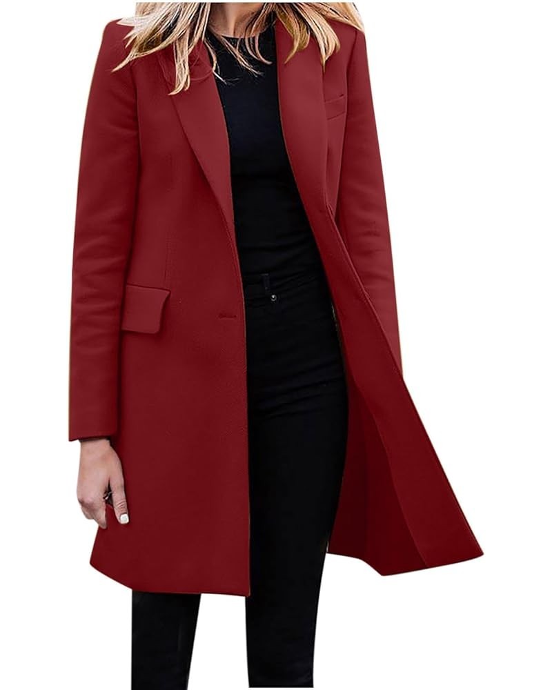 Womens Blazer Long Slim Tunic Blazer Outfits for Women Work Blazer Cardigan Basic Fall Winter Blazer 2024 Fashion Q-797 Red $...