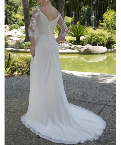 Plus Size Beach Wedding Dress for Bride Jewel Lace Ruched 3/4 Sleeves Royal Chiffon Bridal Gowns White $60.00 Dresses