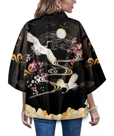 Women's 3/4 Sleeve Floral Print Loose fit Floral Print Shawl Kimono Cover up 24486 Black $10.24 Sweaters