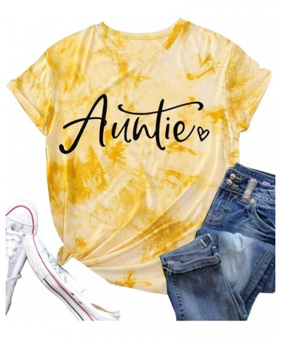 Auntie T Shirts Women Cute Aunt Gift Tee Shirts Funny Graphic Casual Short Sleeve Tee Top Tie Dye Yellow $9.63 T-Shirts