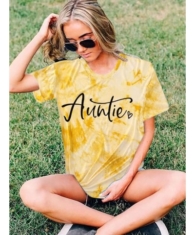 Auntie T Shirts Women Cute Aunt Gift Tee Shirts Funny Graphic Casual Short Sleeve Tee Top Tie Dye Yellow $9.63 T-Shirts